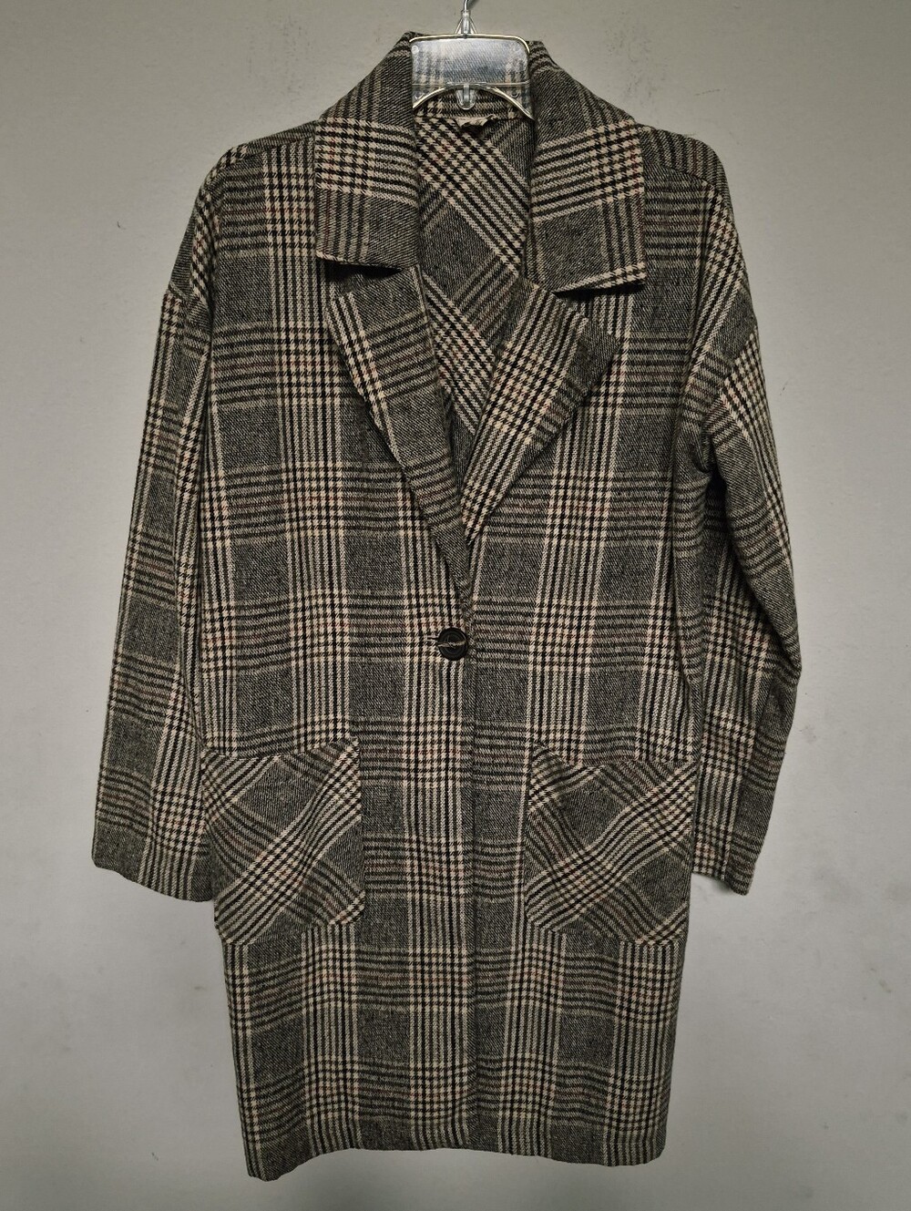 Hem & Thread Classic Oversize Plaid Long Coat - Gray Plaid Size Large
